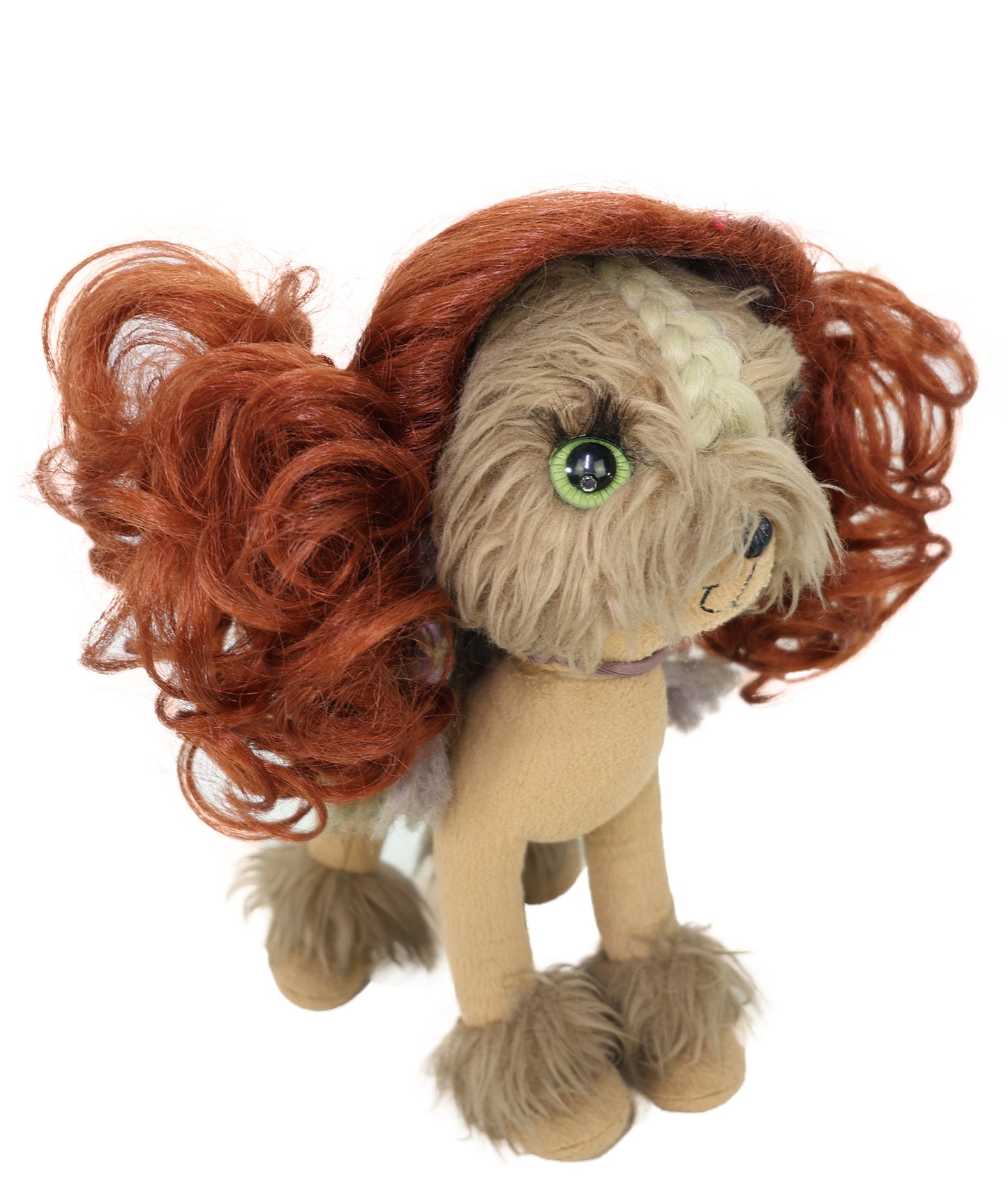 Wigs2you P-067 バーガンディ色の犬用ペットウィッグ – 6インチの巻き毛合成毛、耐熱性、難燃性標準キャップ