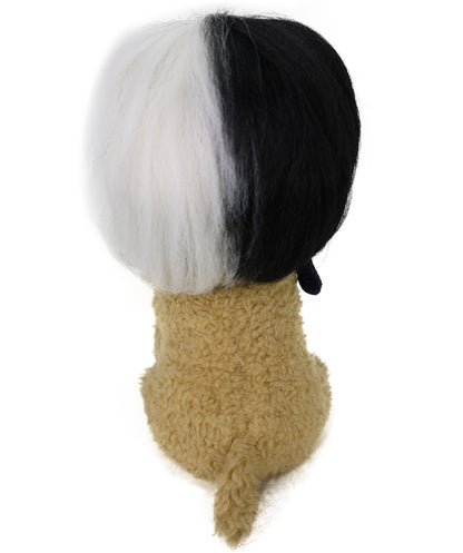 Wigs2you P-069 犬用白黒ペットウィッグ – 7インチ耐熱合成繊維、標準キャップ付き