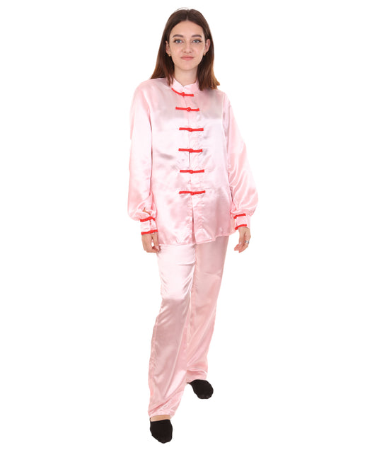 大人用ウィメンズ JCO-270_11 中国の伝統的なカンフー ライトピンクサテン 制服 コスプレ衣装