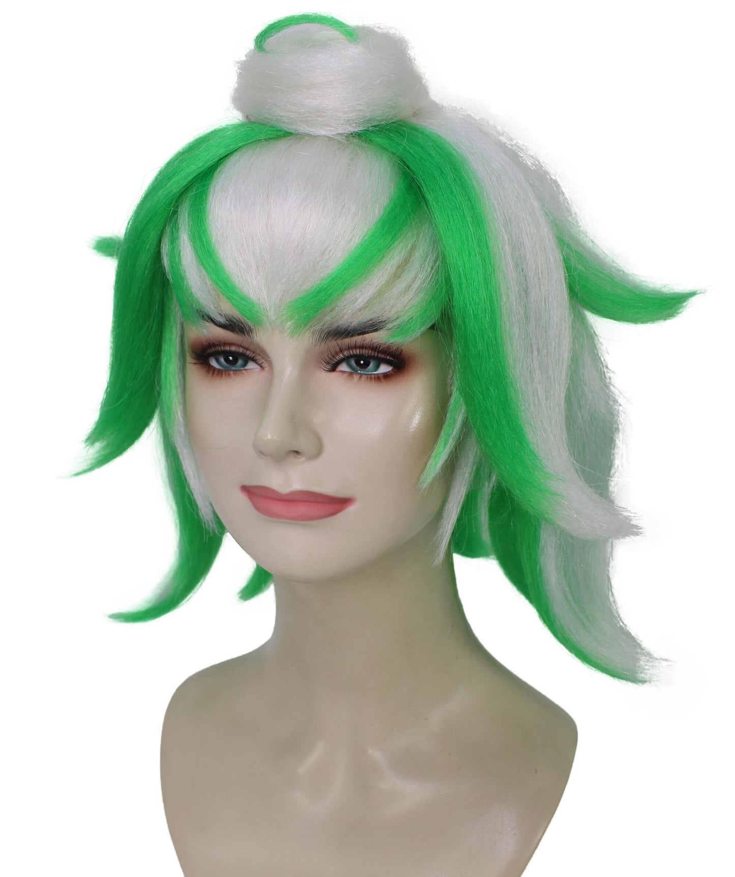 女性用 H-6231 ショートスパイク ホワイト&グリーンウィッグ コスプレウィッグ 難燃性合成繊維