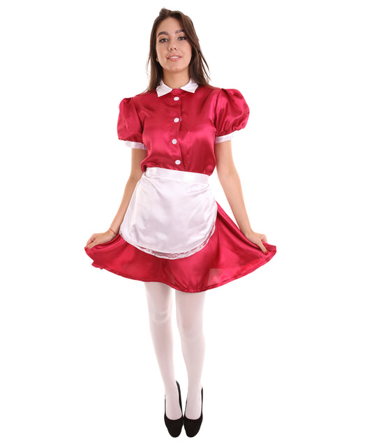 大人用女性の JCO-328_17 フレンチエプロンメイド制服 ダークレッド コスプレコスチューム