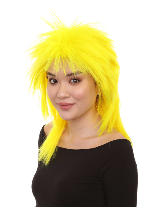 Wigs2you ハロウィン パーティー プレミアム H-1336 簡単に着用でき 快適なフィット感 80 年代女性ネオンイエロー ロッカー スタイルウィッグ