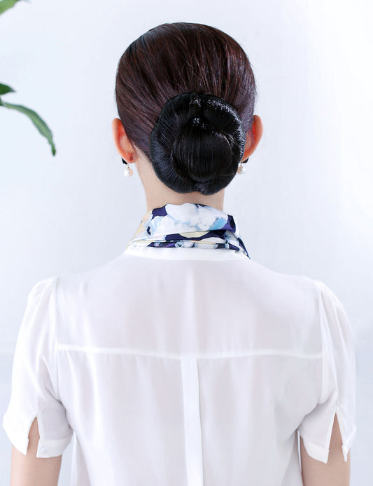 女性 W-8401 のスタイリッシュなバンズヘアスタイル ブラック 合成繊維