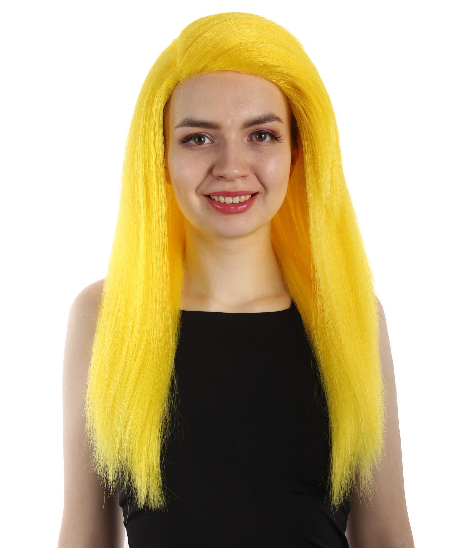 女性用ロングストレートサイドパートコスプレウィッグ イエロー H-5220_5 ファンシースタイル プレミアムハロウィンパーティーウィッグコレクション