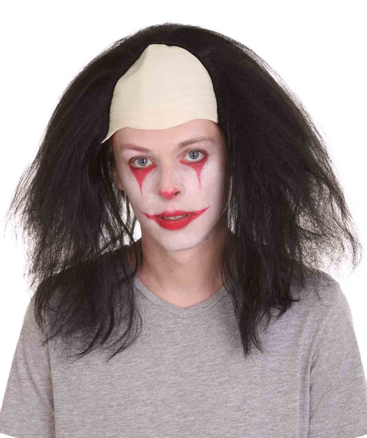 大人用ハーフボールド面白い男性用ブラックウィッグ H-4925 ハロウィンにぴったり 軽量難燃性合成ファイバー