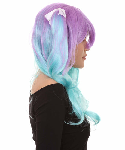 ハロウィンパーティープレミアム大人の女性用 H-2525 ブルーパープルポニーテールウィッグ 現代の淑女のためのエレガントなウィッグへの一歩