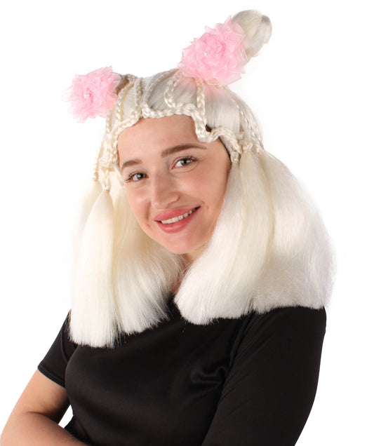 女性用H-5881 ホワイト ウィッグ ハロウィンに最適 難燃性合成ファイバー