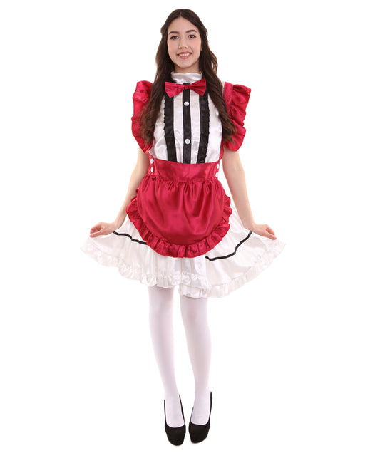 女性用 JCO-326_17 アニメ コスプレ フレンチメイド ファンシー ドレス ダークレッド コスプレ コスチューム