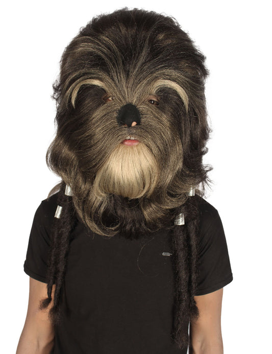 ハロウィンパーティ プレミアムメンズ H-5549 長いヘアリー エルダーウォリアーエイプ ミリタリーリーダー レジスタンスファイター ダークブラウン コスプレウィッグ & マスク