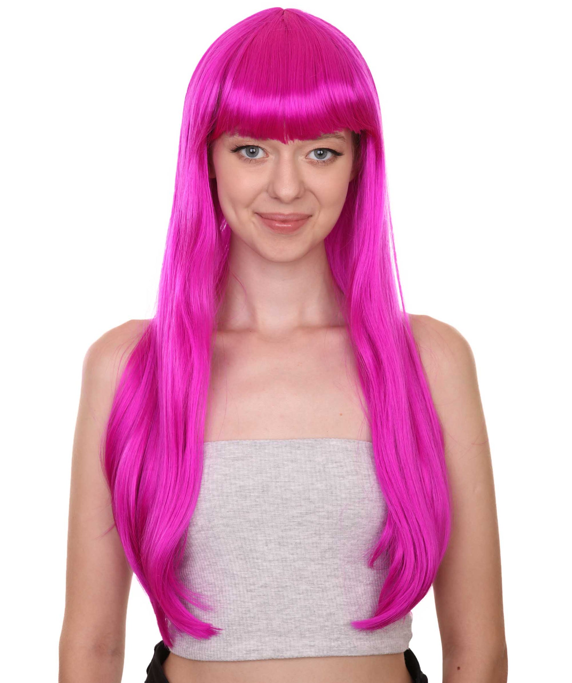 ロングボブネオンフューシャ女性用ウィッグ H-3362 華やかなパーティーイベント準備完了のハロウィンウィッグ プレミアム通気性のあるキャップレスキャップ