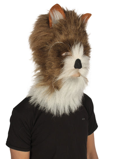 ハロウィンパーティ プレミアムメンズ H-5547 ホワイト&ブラウン ストレート ファーキャット コスプレウィッグ 合成繊維の髪