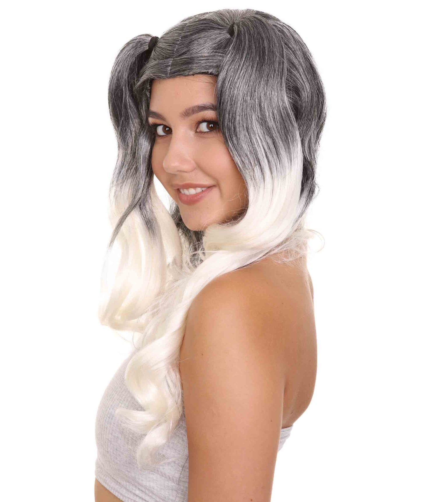 Wigs2you ハロウィンパーティープレミアムレディース H-1862 華やかに見えるツートーンドリー ブラック＆ホワイトウィッグ