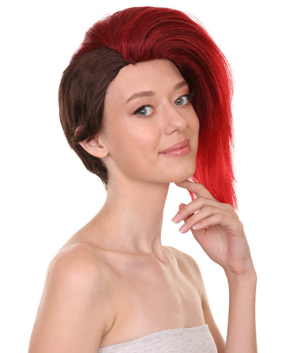 プレミアムハロウィンパーティーレディ H-5467 ミディアムレングス レッドブラックバレリーパンクウィッグ 赤と黒
