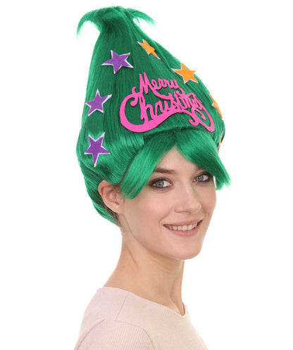 グリーンクリスマスツリーレディースウィッグ H-3529 メリーウィッグ プレミアム通気性のあるキャップレスキャップ