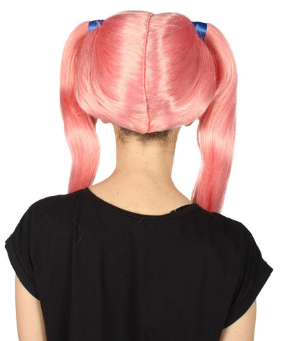 女性用ピンクアップツインテールウィッグ H-3387 パーティーハロウィンウィッグ プレミアム通気性のあるキャップレスキャップ