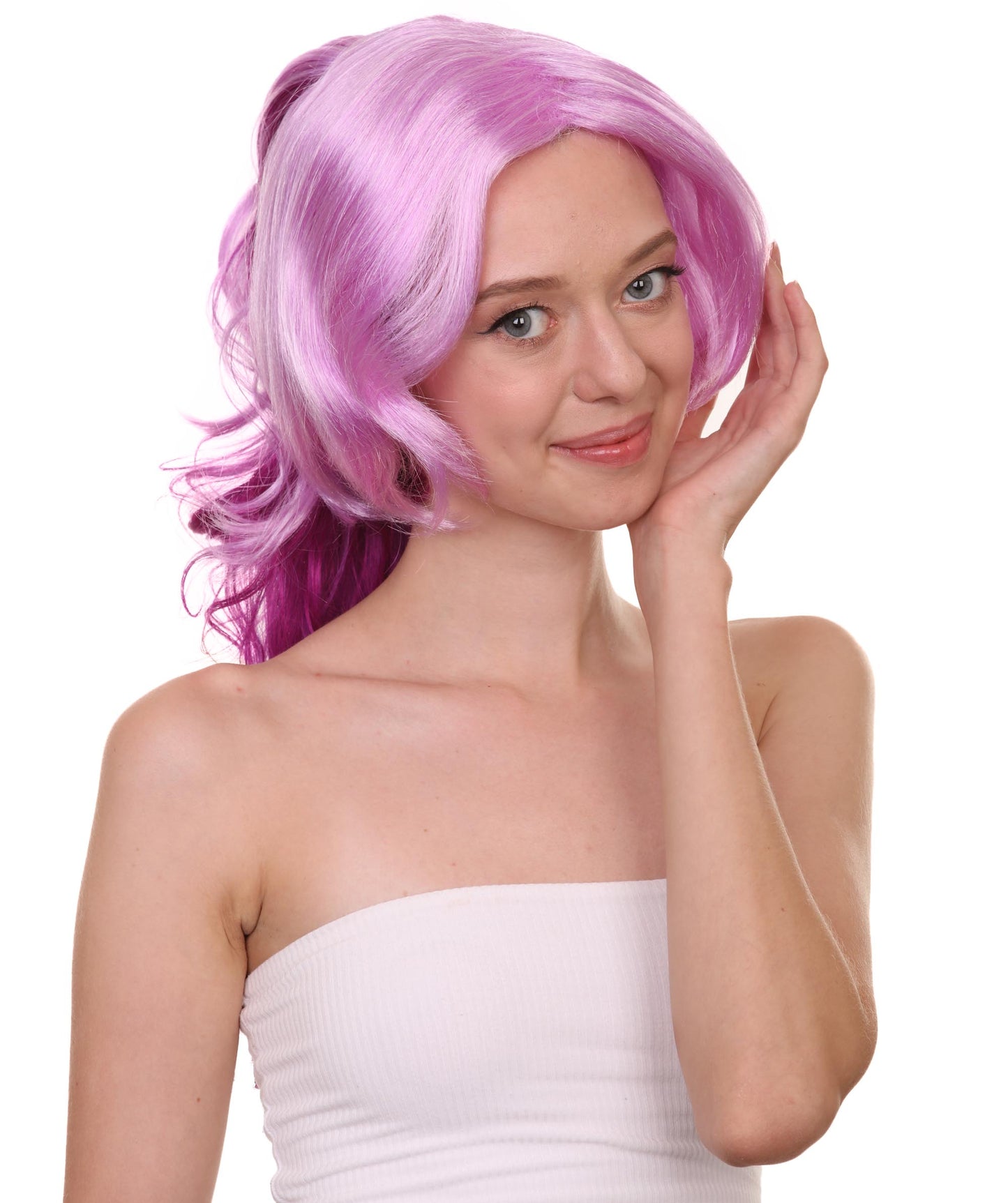 女性用リーグオブレジェンズ エレメンタリスト ラックス パープルウィッグ H-4617 プレミアム通気性キャップレスキャップ