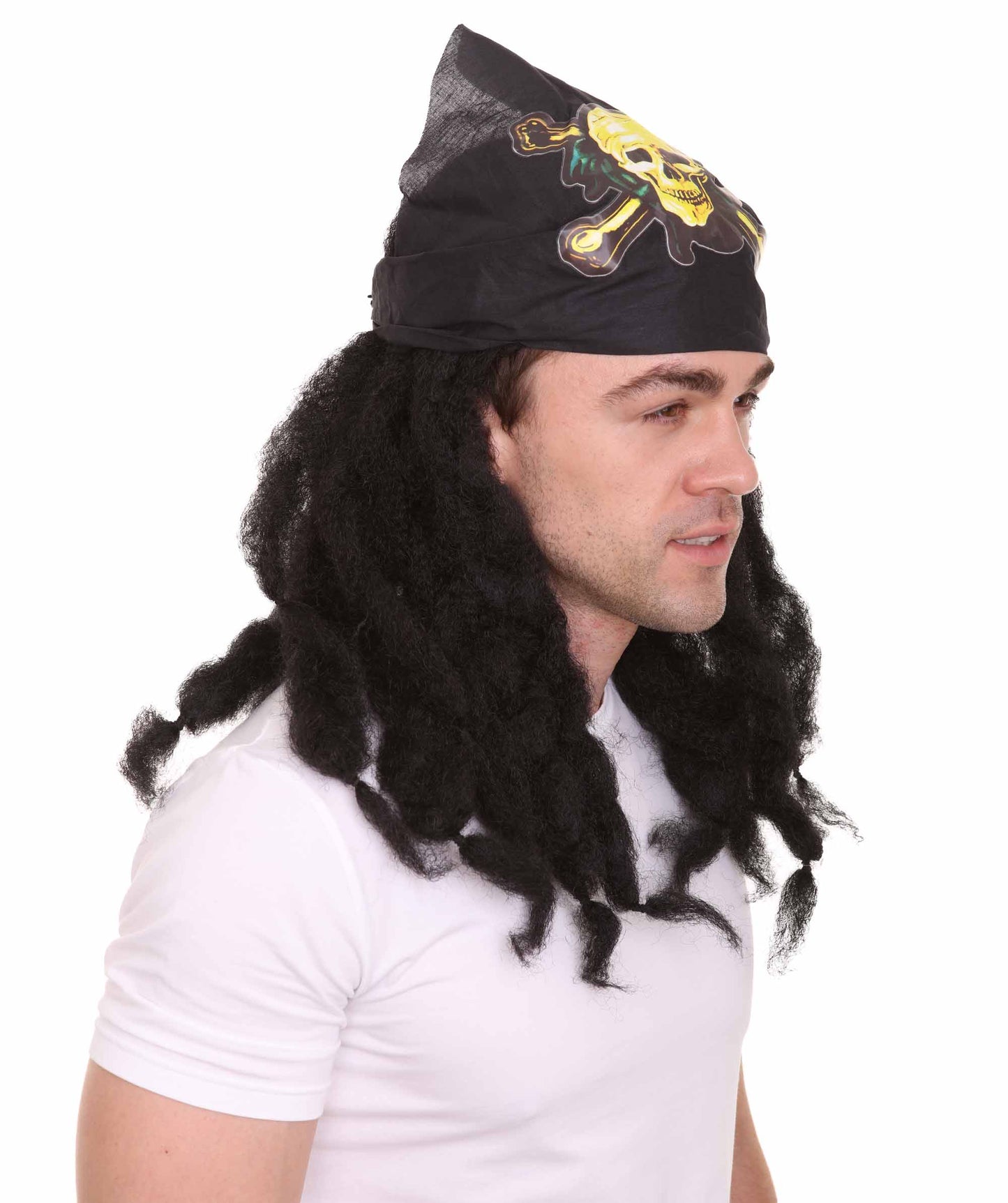 Wigs2you ハロウィンパーティ プレミアムメンズ パイレートディープブラックカラーウィッグ H-320