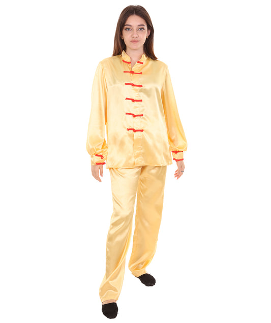 大人用ウィメンズ JCO-270_4 中国の伝統的なカンフー ライトゴールドサテン 制服 コスプレ衣装