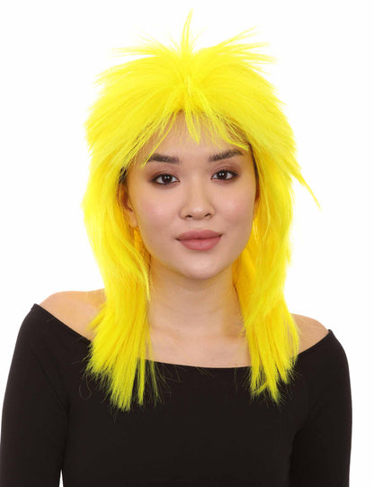 Wigs2you ハロウィン パーティー プレミアム H-1336 簡単に着用でき 快適なフィット感 80 年代女性ネオンイエロー ロッカー スタイルウィッグ