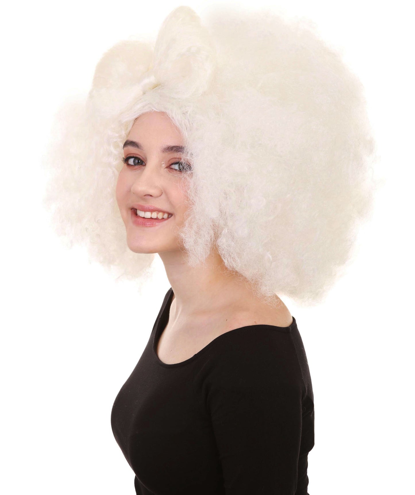 Wigs2you ハロウィン パーティー プレミアム レディース H-1249 着けやすい 快適なフィット感 ホワイト アフロ スモール ボウウィッグ