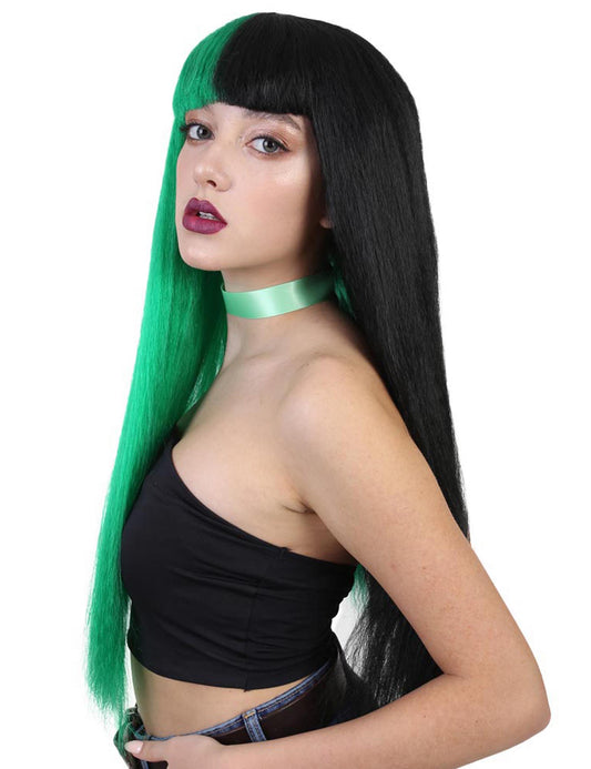 Wigs2you ハロウィン パーティー プレミアム レディース H-1451 着けやすい 快適なフィット感 独占コスプレウィッグ メラニー グリーンとブラックのロングストレートスタイル