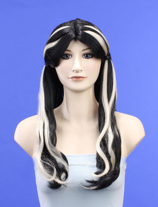 ハロウィンパーティープレミアムレディース H-176 ジェットブラック プラチナブロンドHL ファンシーキャラクターファッションウィッグ ソフト合成繊維