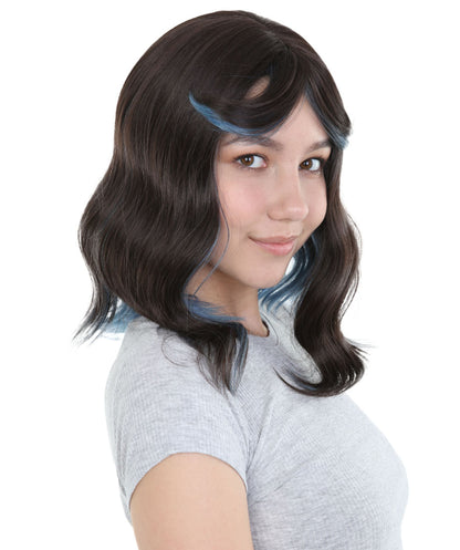 女性用ショルダーレングス ウェービーウィッグ ブラックティール H-5190 コスプレウィッグ プレミアム通気性キャップレスキャップ