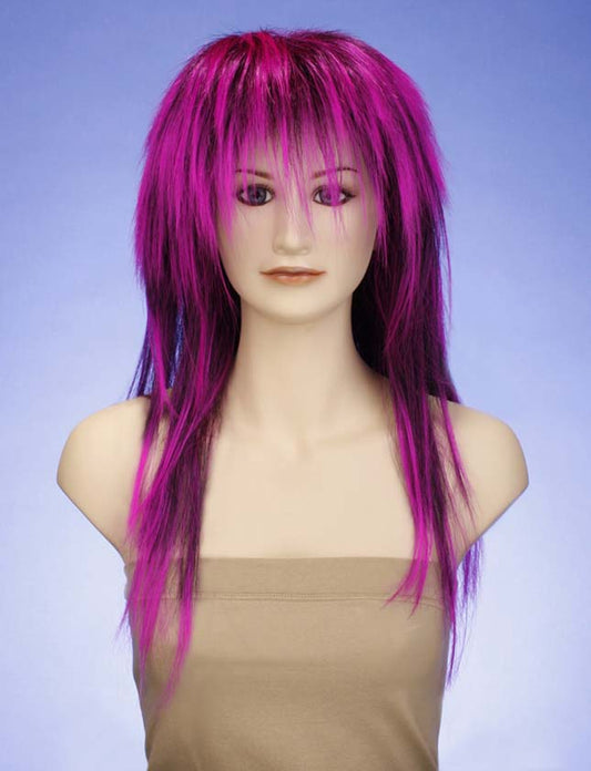 ハロウィンパーティープレミアムレディース H-104 ブラックネオンマゼンタチップウィッグ ファンシーキャラクターファッションウィッグ