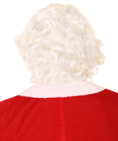 Wigs2you Santa-029 プロ仕様のサンタクロースウィッグとヒゲセット｜ホワイトのメリークリスマスウィッグ
