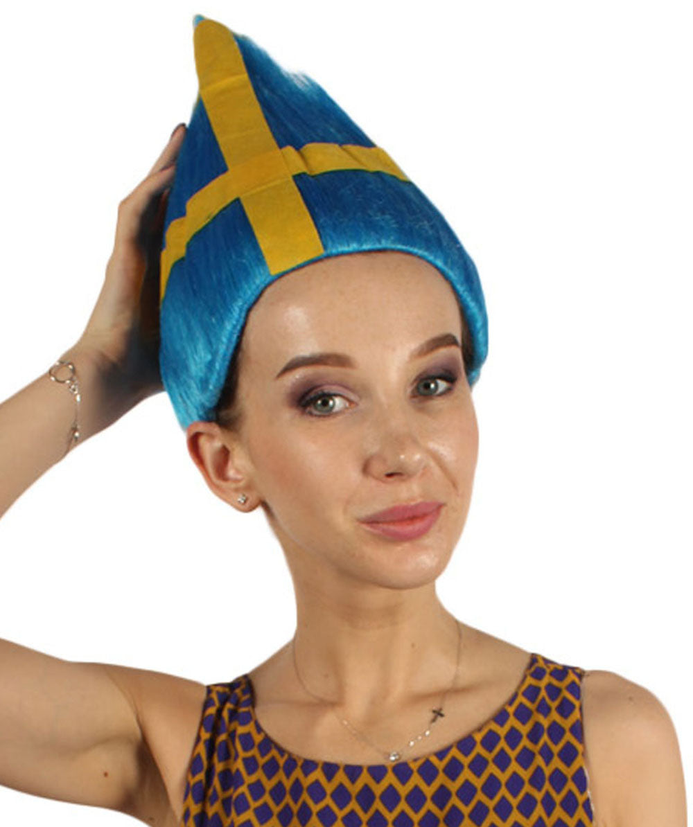 女性用コスプレウィッグ スウェーデン国旗 トロールスタイル H-4005 国の誇り ハロウィンウィッグ プレミアム通気性キャップレスキャップ