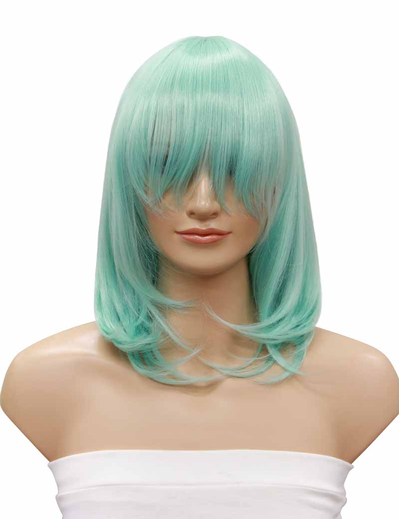 レディースファッション C-001 ミディアム C-アクアマリン コスプレ ヒートスタイルウィッグ