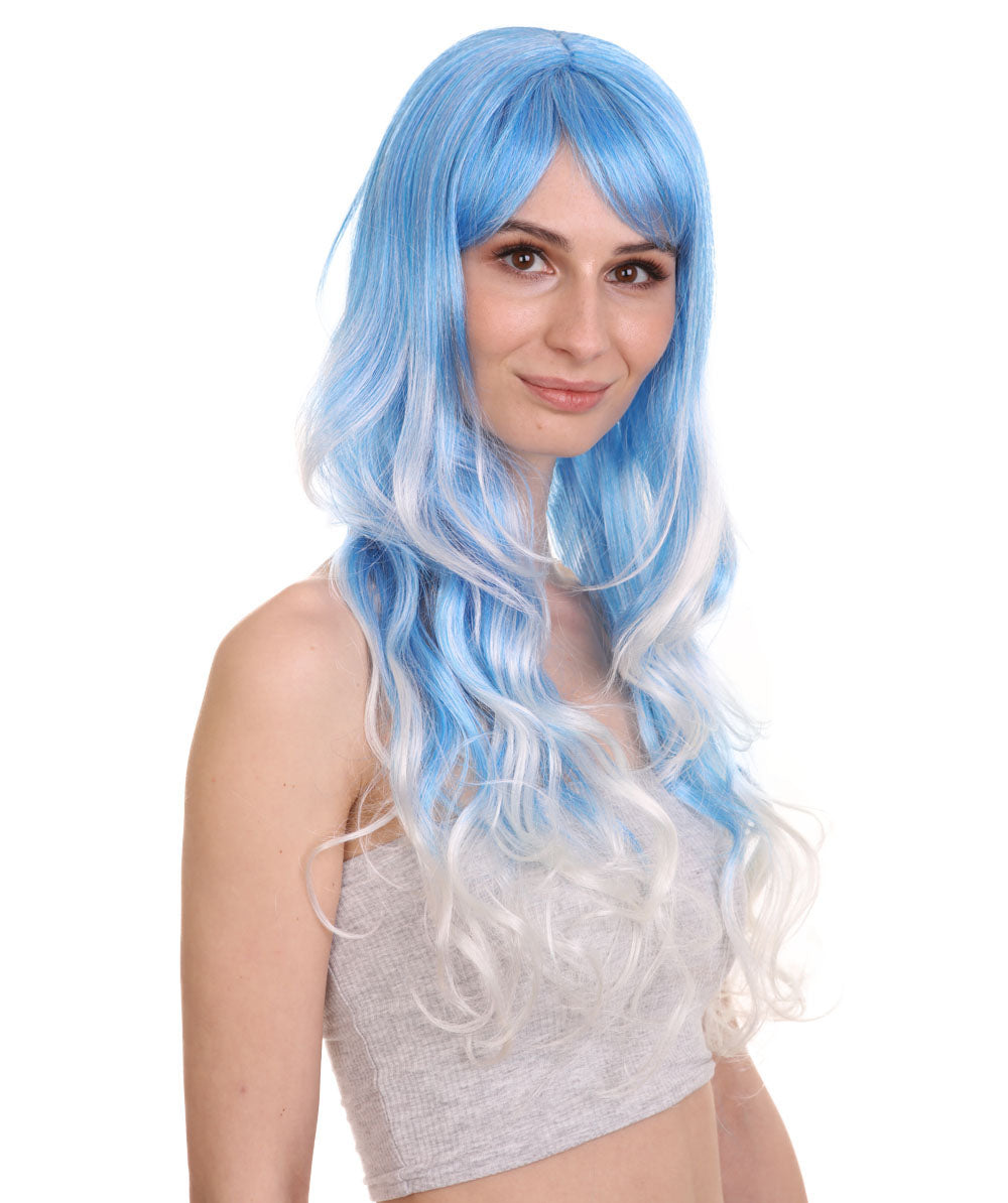 Wigs2youハロウィンパーティープレミアムレディースH-1978 美しい見た目のロングウェービーブルーとホワイトオンブレウィッグ
