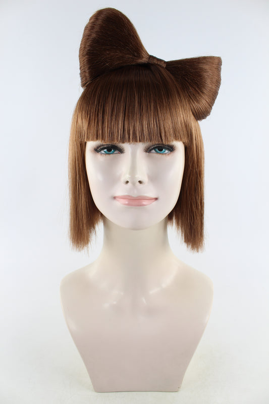 大人の女性用ブラウンのバタフライリボンウィッグ H-1675 セレブ用ウィッグ ハロウィン用 プレミアム通気性キャップレスキャップ