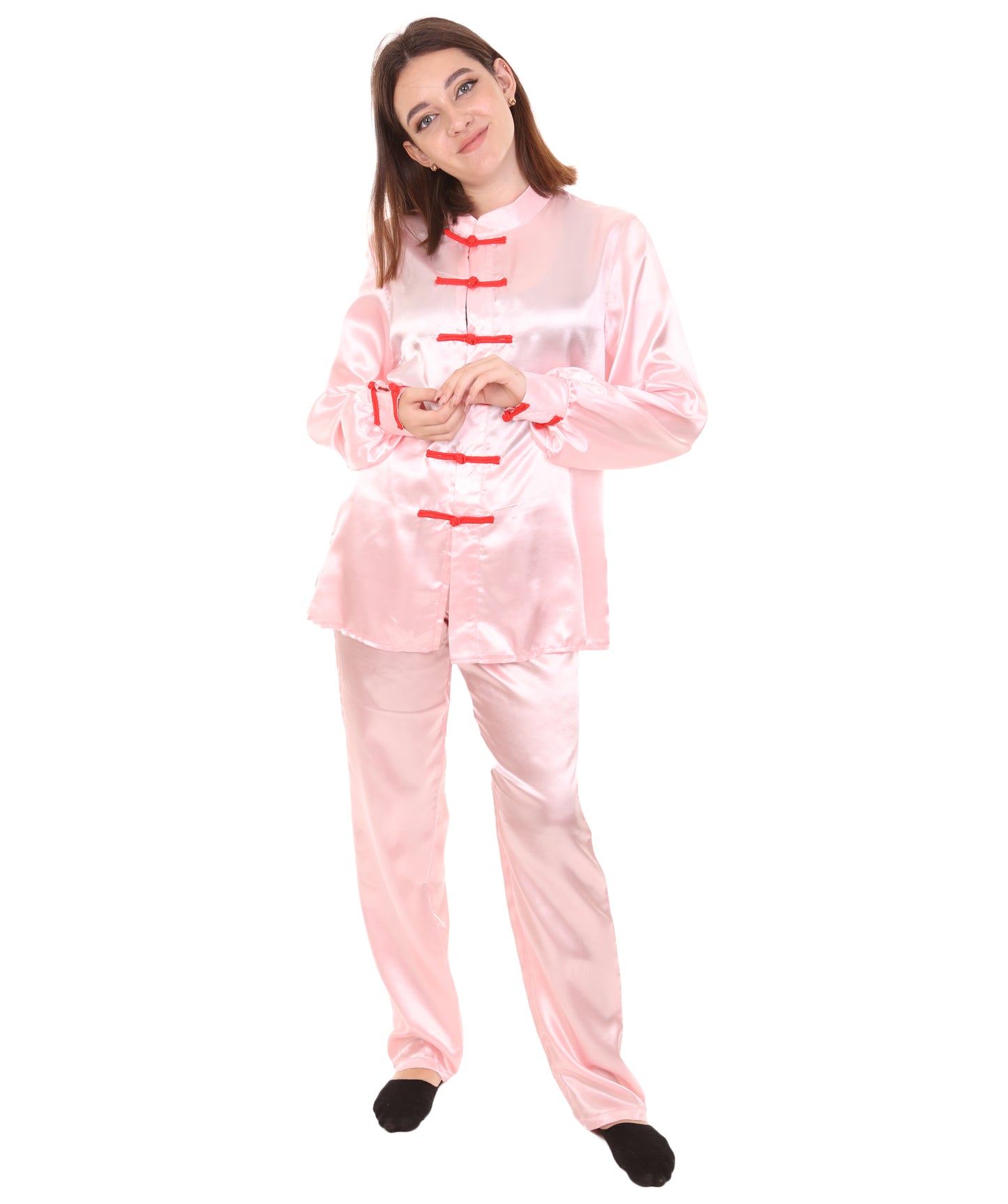 大人用ウィメンズ JCO-270_11 中国の伝統的なカンフー ライトピンクサテン 制服 コスプレ衣装