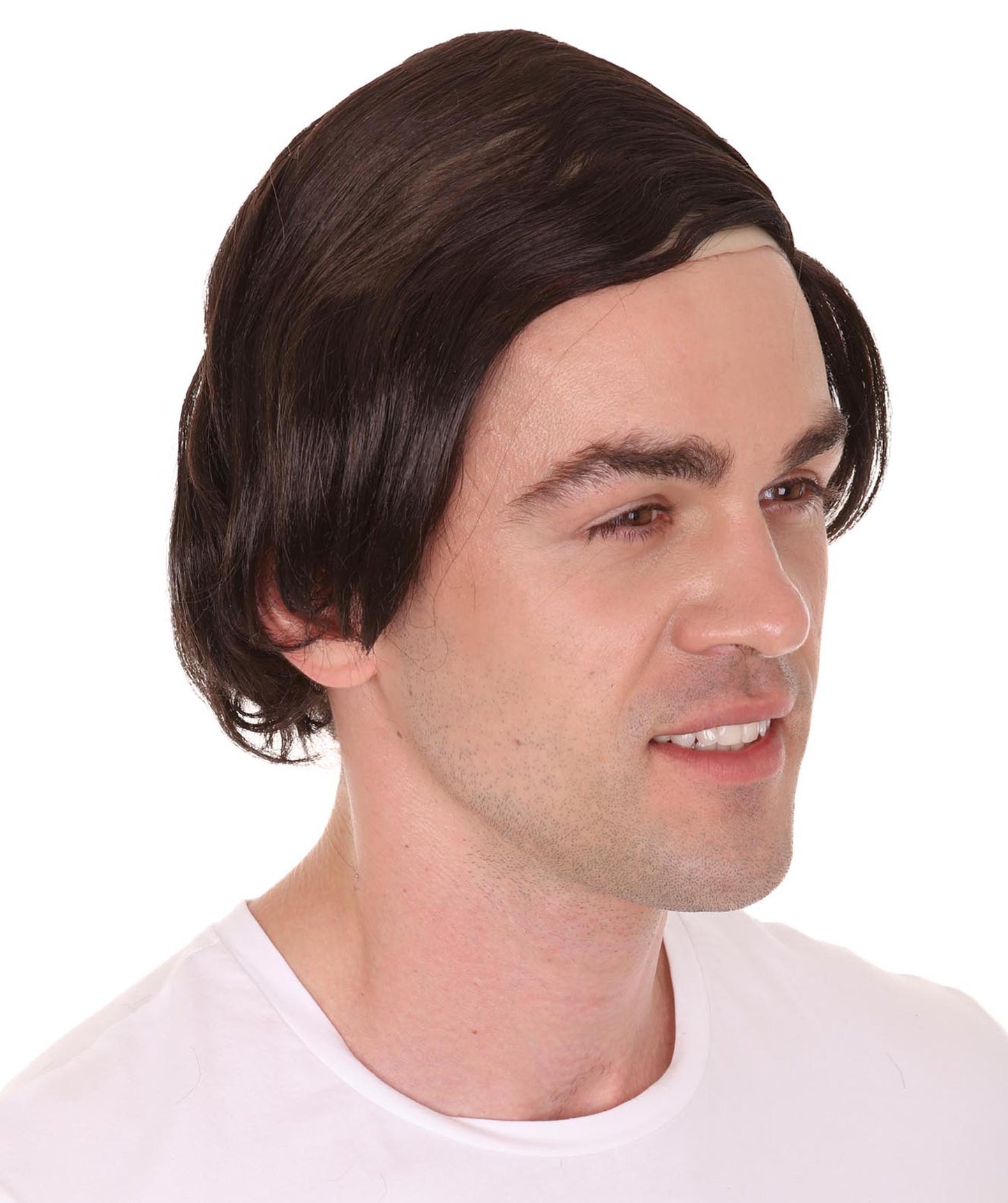 Wigs2you ハロウィンパーティープレミアム H-2146 コンボーバルド男性ダークブラウンウィッグ あなたのためにカスタマイズ 男性の髪の部分の調整プロセス