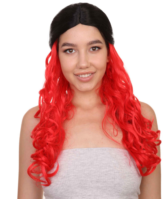 Wigs2youハロウィンパーティープレミアムレディースH-1935 着けやすい 非常に快適 黒と赤のロングウェービーウィッグ