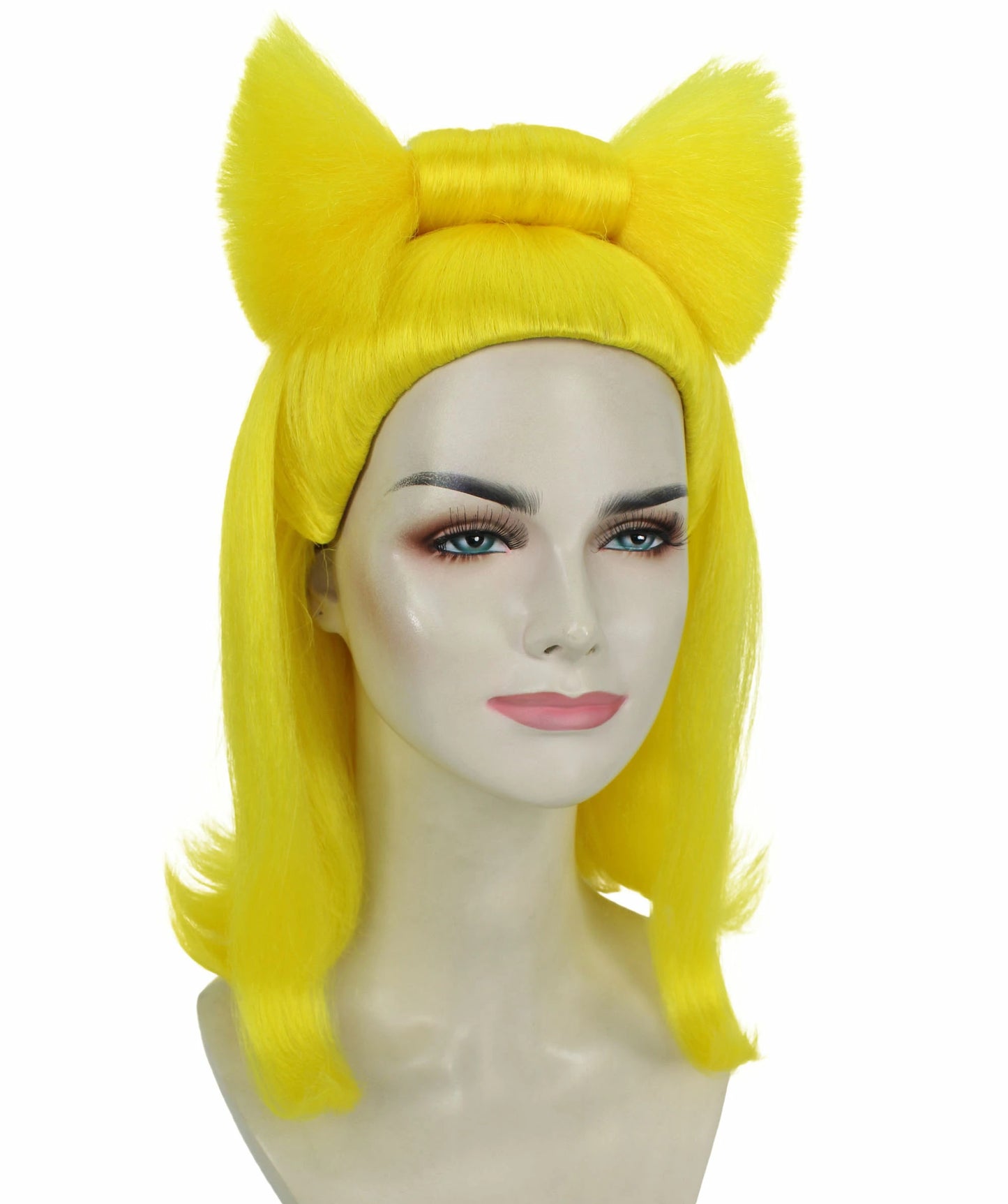 H-6257 イエロー ドラッグクイーン コスプレウィッグ 女性用 カナダ・イギリス風アップヘア 難燃性合成繊維