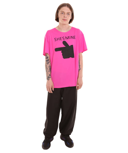大人向け女性用 バレンタインデー ホットピンク マッチング カップル "He's Mine" Tシャツ コスプレ コスチュームコレクション