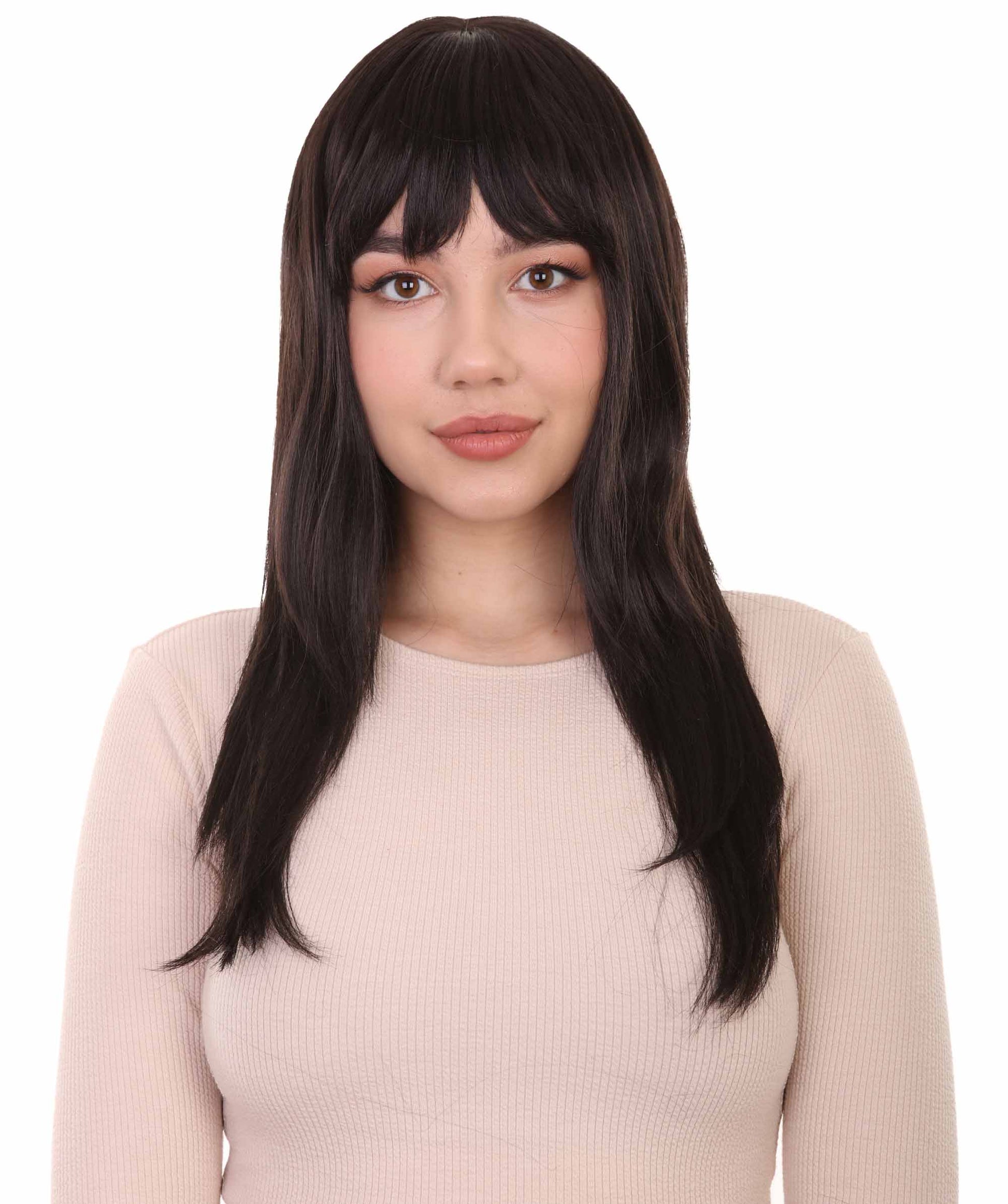 ハロウィンパーティー プレミアム 女性用 H-2845 ロング ウェーブ ブラック ウィッグ