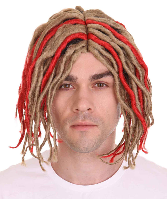 男性用アメリカンラッパー H-4771 Lil Pump ショートドレッドロック レッドブロンドウィッグ プレミアム通気性キャップレスキャップ