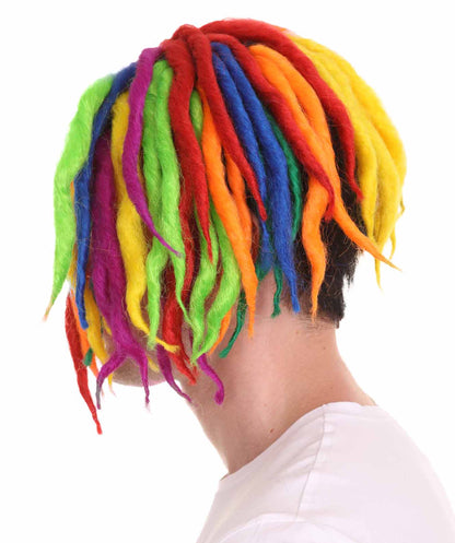 男性用Lil Pump レインボードレッドロックレインボーウィッグ H-4773 セレブウィッグ プレミアム通気性キャップレスキャップ