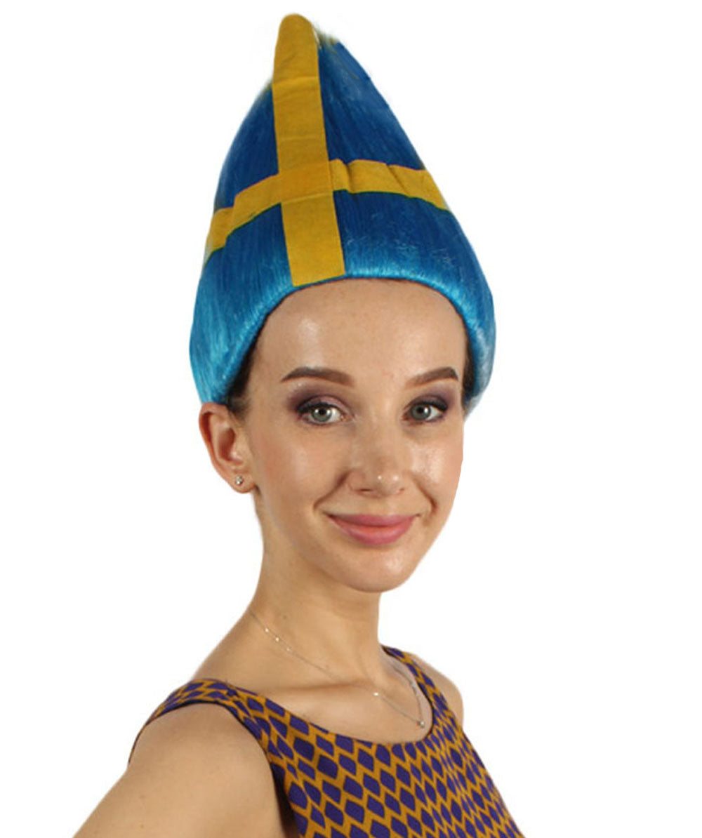 女性用コスプレウィッグ スウェーデン国旗 トロールスタイル H-4005 国の誇り ハロウィンウィッグ プレミアム通気性キャップレスキャップ
