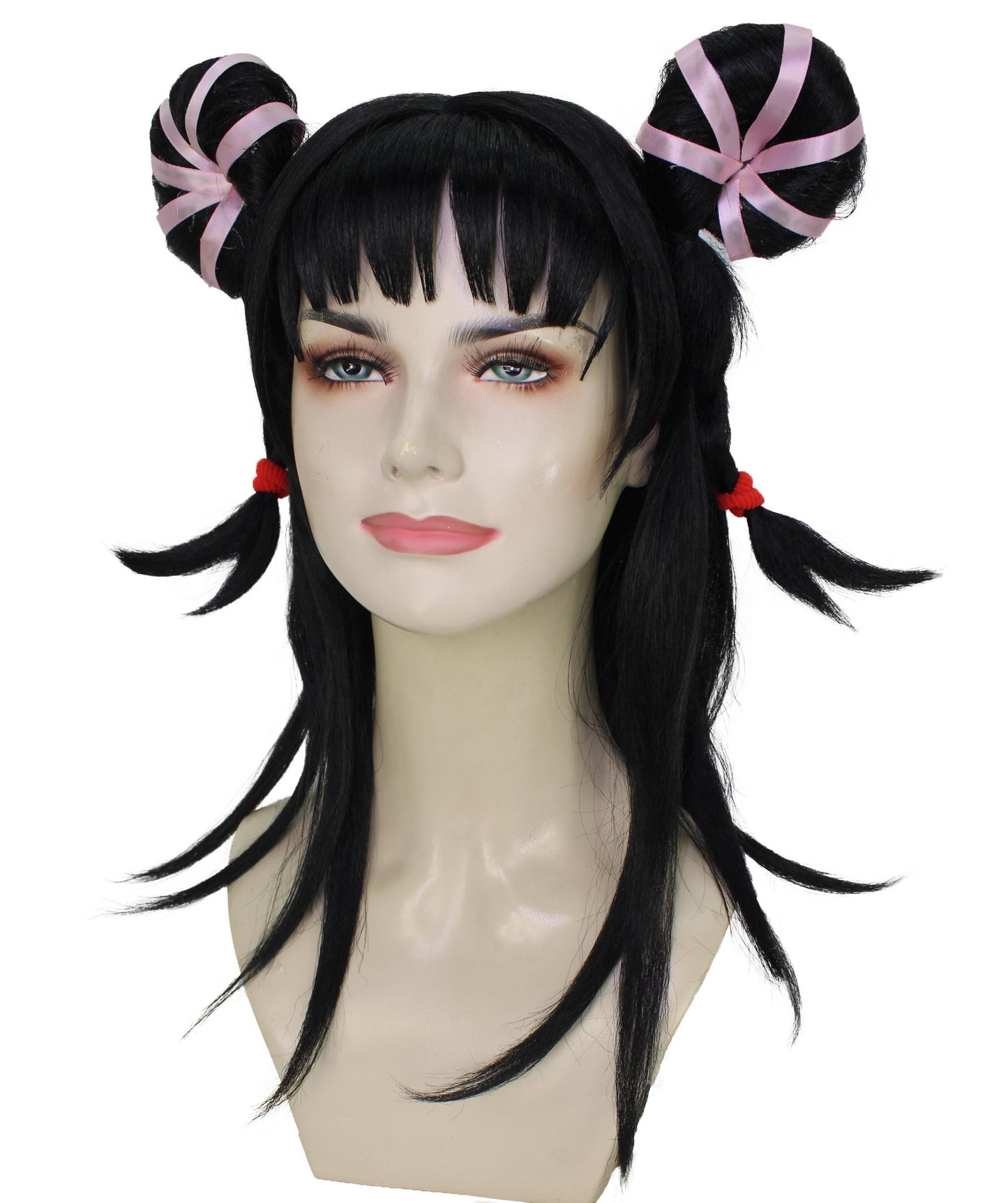 女性用 H-6237 ブラック ロングストレート ダブルバンウィッグ 難燃性合成繊維