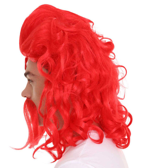 ハロウィンパーティプレミアムメンズ H-5561 トロールズ ロングレッドストレートハンドルバーヒゲウィッグ