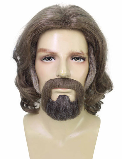 ハロウィンパーティープレミアム大人用メンズ「ザ・デュード」の茶色のウィッグとヒゲ H-5691