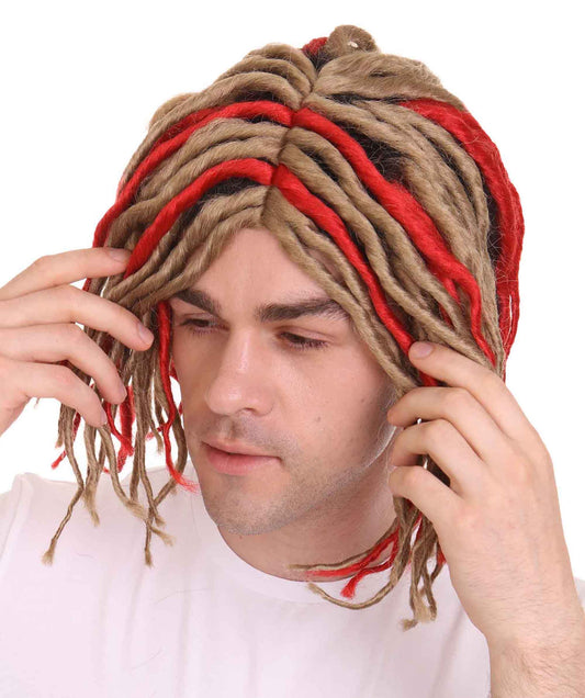 男性用アメリカンラッパー H-4771 Lil Pump ショートドレッドロック レッドブロンドウィッグ プレミアム通気性キャップレスキャップ