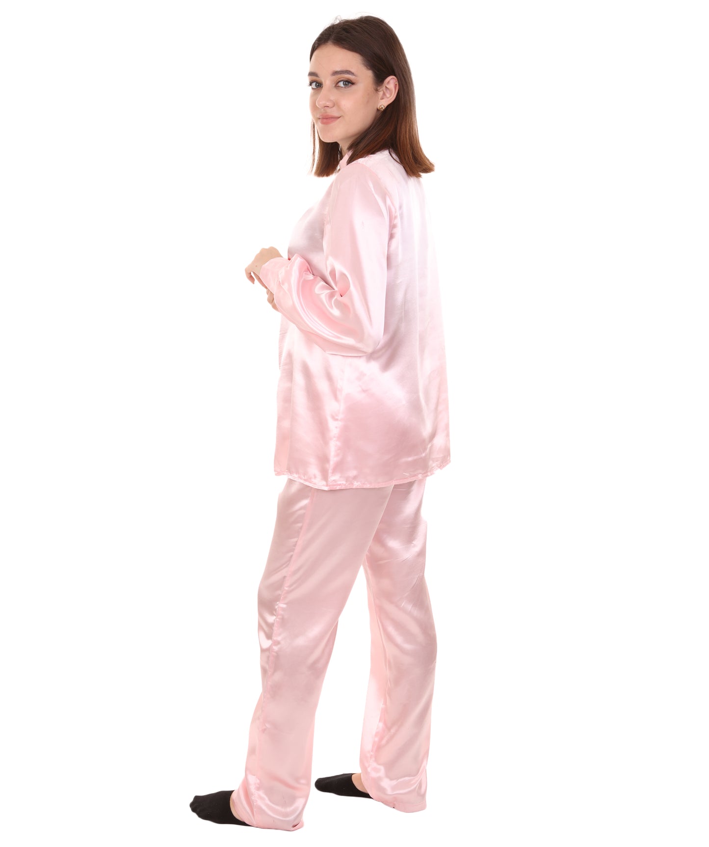 大人用ウィメンズ JCO-270_11 中国の伝統的なカンフー ライトピンクサテン 制服 コスプレ衣装