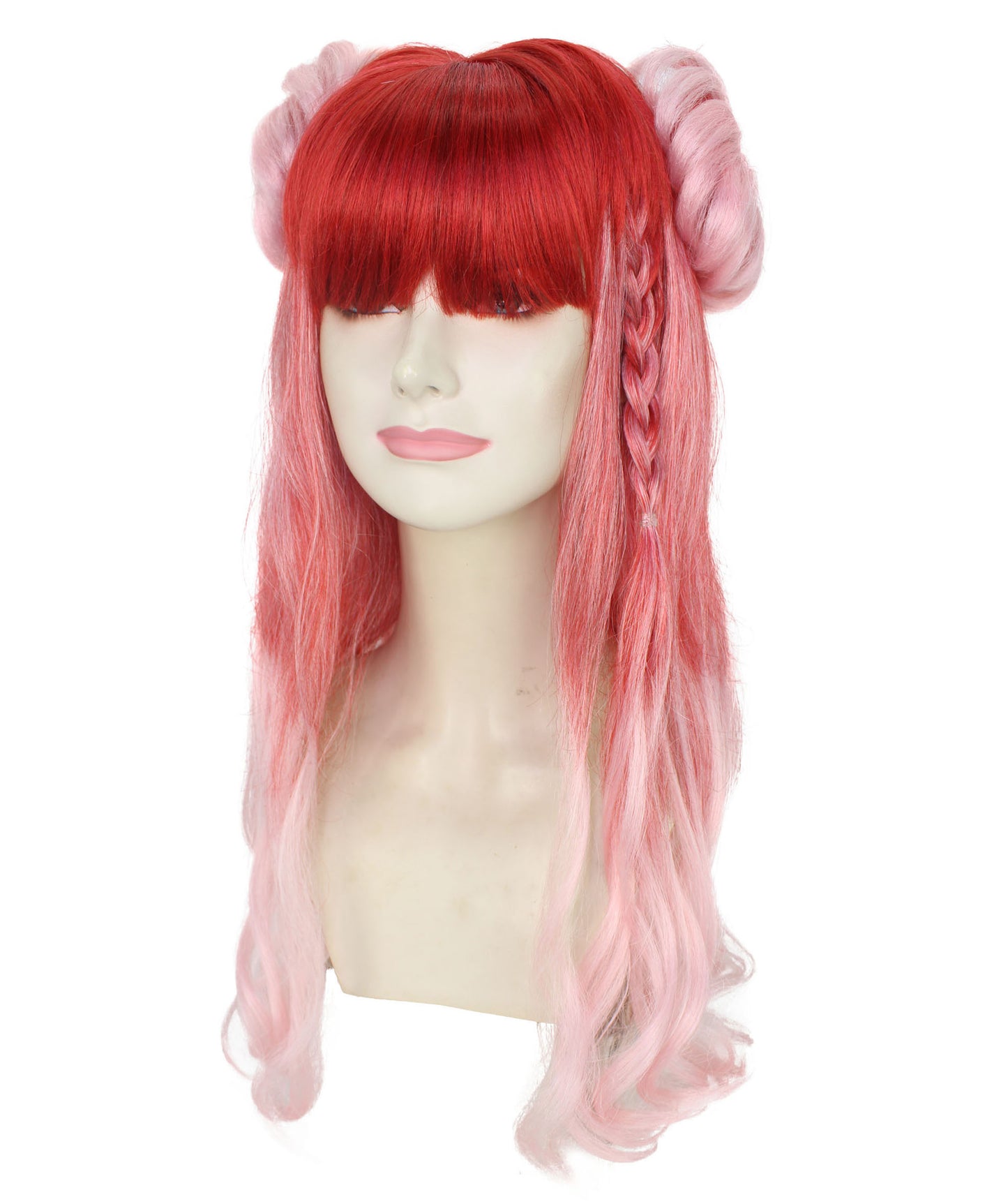 女性用 H-6000 レッドオンブル ロングカーリー コスプレウィッグ ハロウィンやコスプレイベントに最適 難燃性合成繊維