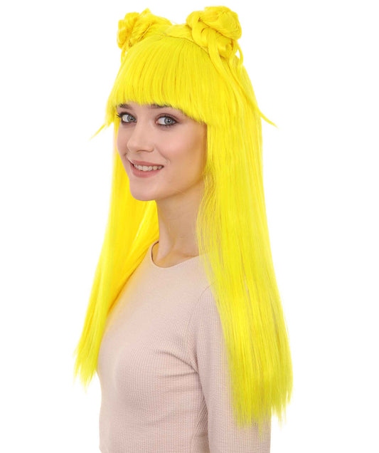 Wigs2you ハロウィン パーティー プレミアム レディース H-1225 快適なフィット感 ネオンイエロー アジアン プリンセス ウィッグ