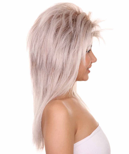 プレミアムハロウィンパーティーレディ H-5407 ロングレングス コスプレ ロックンロールのグラム スパイク付き80sロッカーウィッグ ライトブロンド